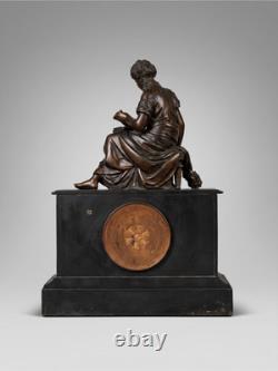 Pendule de cheminée Napoléon III Euterpe Japy Frères régule patiné XIXe