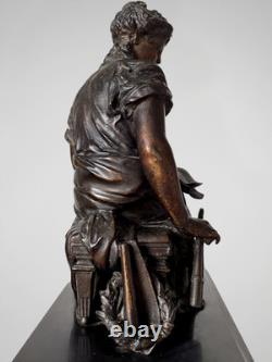 Pendule de cheminée Napoléon III Euterpe Japy Frères régule patiné XIXe