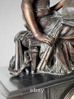 Pendule de cheminée Napoléon III Euterpe Japy Frères régule patiné XIXe