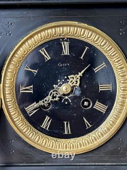 Pendule de cheminée Napoléon III Euterpe Japy Frères régule patiné XIXe
