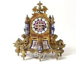 Pendule gothique bronze doré porcelaine chevaliers clock Napoléon III XIXè