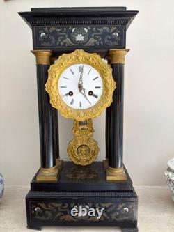 Pendule portique Napoléon III laiton / nacre Mouvement Japy Frères XIXe