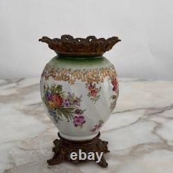 Petit vase en bronze et porcelaine Napoléon III XIXe décor floral M4021