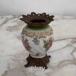 Petit vase en bronze et porcelaine Napoléon III XIXe décor floral M4021