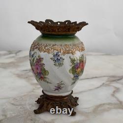 Petit vase en bronze et porcelaine Napoléon III XIXe décor floral M4021