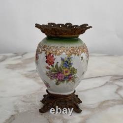 Petit vase en bronze et porcelaine Napoléon III XIXe décor floral M4021