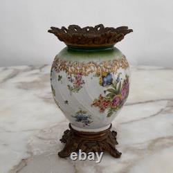 Petit vase en bronze et porcelaine Napoléon III XIXe décor floral M4021