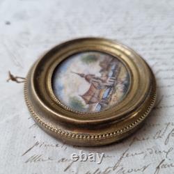 Petite Miniature Peinte XIXè Eglise Village Napoléon III Hand Painted 19thC
