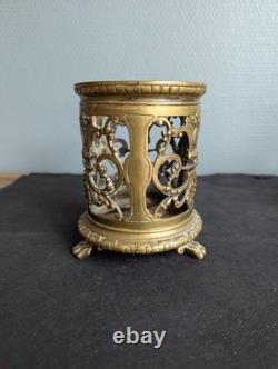 Photophore bronze ajouré Napoléon III verre rubis veilleuse XIXe