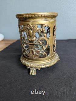 Photophore bronze ajouré Napoléon III verre rubis veilleuse XIXe