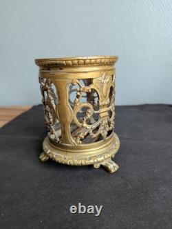 Photophore bronze ajouré Napoléon III verre rubis veilleuse XIXe