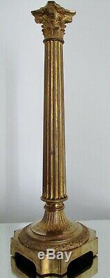 Pied de Lampe à Pétrole 48,5 cm Bronze doré Colonne Corinthienne XIXe