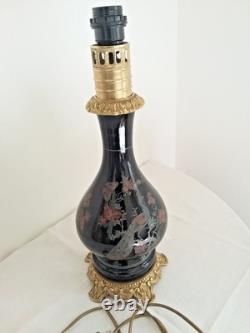 Pied de lampe Napoléon III au paon, verre noir et bronze XIXe
