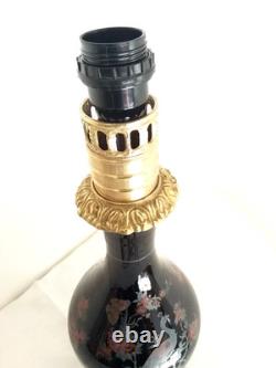 Pied de lampe Napoléon III au paon, verre noir et bronze XIXe