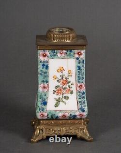 Pied de lampe en bronze et porcelaine fin XIXe décor floral H5391