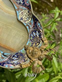 Plateau Bronze Albâtre Émaux Cloisonné XIX Eme Siècle Napoléon III