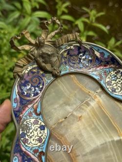 Plateau Bronze Albâtre Émaux Cloisonné XIX Eme Siècle Napoléon III