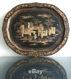 Plateau laque Chine 72cm Napoléon III Old large chinese tray lacquer canton XIX