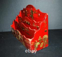 Porte-lettre ancien Laque de Chine Rouge NAPOLEON III décor Japonisant XIXe