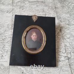 Portrait Dame MINIATURE Peinte Fin XIXè Beau Cadre French Victorian 19thC