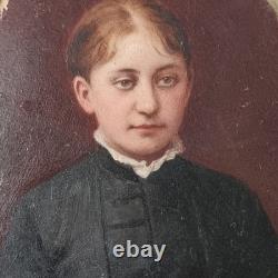 Portrait Dame MINIATURE Peinte Fin XIXè Beau Cadre French Victorian 19thC