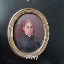 Portrait Dame MINIATURE Peinte Fin XIXè Beau Cadre French Victorian 19thC