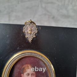 Portrait Dame MINIATURE Peinte Fin XIXè Beau Cadre French Victorian 19thC