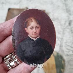Portrait Dame MINIATURE Peinte Fin XIXè Beau Cadre French Victorian 19thC