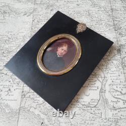 Portrait Dame MINIATURE Peinte Fin XIXè Beau Cadre French Victorian 19thC