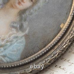 Portrait Dame Miniature Peinture Signé De Saint Just Cadre Bronze XIXè