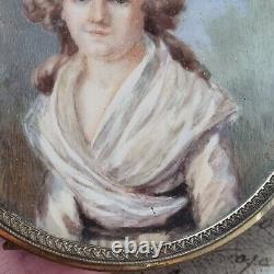 Portrait MINIATURE XIXè Jeune Femme French Victorian Painted 19thC