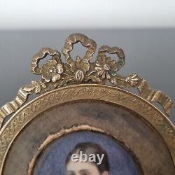 Portrait Miniature Cadre Bronze Baronne Corvisart XIXè Bronze Frame 19thC