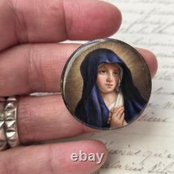 Portrait Miniature Email Peint Vierge Marie XIXè