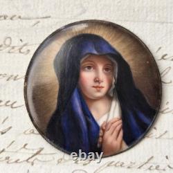 Portrait Miniature Email Peint Vierge Marie XIXè
