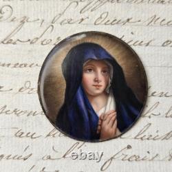 Portrait Miniature Email Peint Vierge Marie XIXè