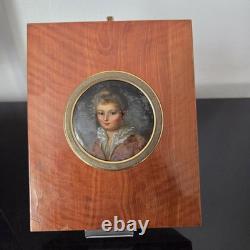 Portrait Miniature XIXè Peinture Fixé Sous Verre Dame Bijoux Corail Angleterre