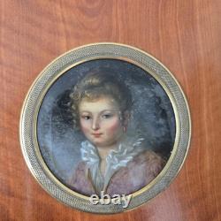 Portrait Miniature XIXè Peinture Fixé Sous Verre Dame Bijoux Corail Angleterre