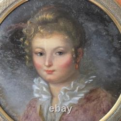 Portrait Miniature XIXè Peinture Fixé Sous Verre Dame Bijoux Corail Angleterre