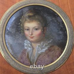 Portrait Miniature XIXè Peinture Fixé Sous Verre Dame Bijoux Corail Angleterre