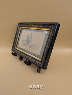 Portrait miniature d'ecclésiastique Gravure couleurs Cadre Napoléon III XIXe