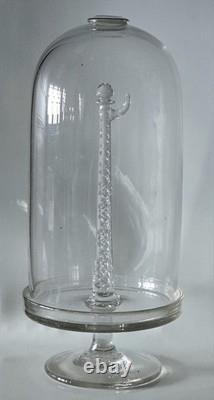 Présentoir porte-montre de table cristal torsadé et sa cloche XIXe siècle 36cm