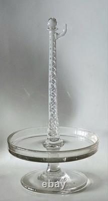Présentoir porte-montre de table cristal torsadé et sa cloche XIXe siècle 36cm