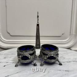 Quatre salières en argent massif Napoléon III XIXe pieds boucs M3918