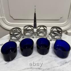 Quatre salières en argent massif Napoléon III XIXe pieds boucs M3918