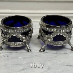 Quatre salières en argent massif Napoléon III XIXe pieds boucs M3918