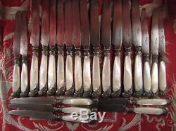 RARE 12 anciens grands couteaux + 10 petit manche argent & nacre XIXe napoleon 3