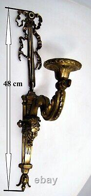 RARE APPLIQUE XIXe bronze ciselé époque NAPOLEON III style Louis XVI belle tête