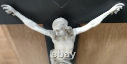Rare Ancien Christ Sculpté Époque Xix Croix En Ébène