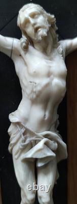 Rare Ancien Christ Sculpté Époque Xix Croix En Ébène