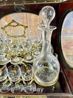 Rare Cave à Liqueur Napoléon III du XIX Ème Siècle Carafe Baccarat Hublot Verre